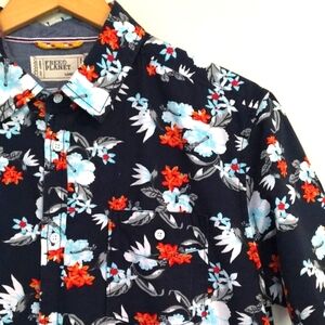 Free Planet Floral Print Short Sleeve Button Front Shirt Large